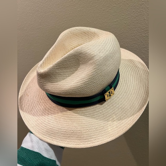 Tory Burch Accessories - Tory Burch Cream Hat with Green and Black Band